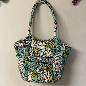 Vera Bradley Teal Blue and Black Graphic Floral Color Shoulder bag/ Tote